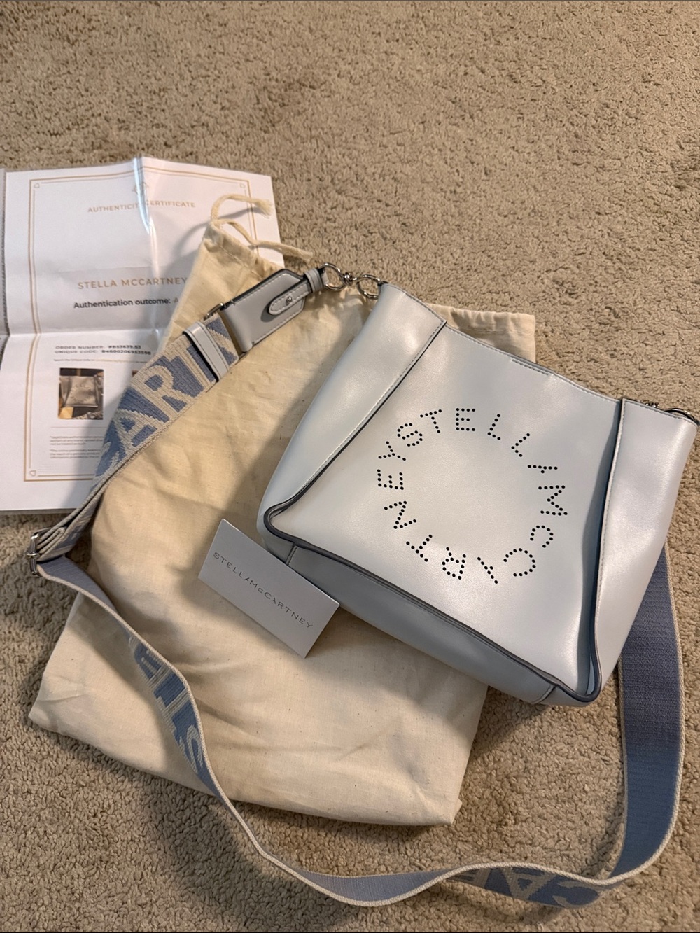 Stella McCartney Light Blue Falabella Perforated Logo Shoulder Bag